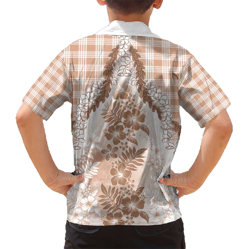Aloha Hawaii Palaka Kid Hawaiian Shirt Beige Plumeria Lei - Polynesian Pride