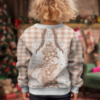 Aloha Hawaii Palaka Kid Ugly Christmas Sweater Beige Plumeria Lei - Polynesian Pride