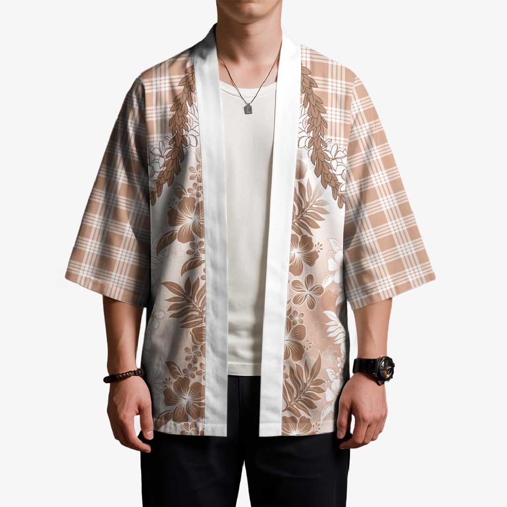 Aloha Hawaii Palaka Kimono Beige Plumeria Lei - Polynesian Pride