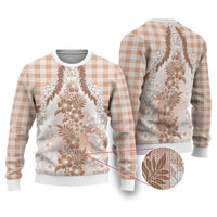 Aloha Hawaii Palaka Ugly Christmas Sweater Beige Plumeria Lei - Polynesian Pride