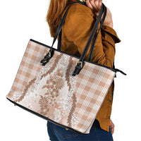 Aloha Hawaii Palaka Leather Tote Bag Beige Plumeria Lei - Polynesian Pride
