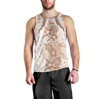 Aloha Hawaii Palaka Men Tank Top Beige Plumeria Lei - Polynesian Pride
