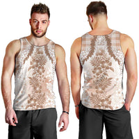 Aloha Hawaii Palaka Men Tank Top Beige Plumeria Lei - Polynesian Pride