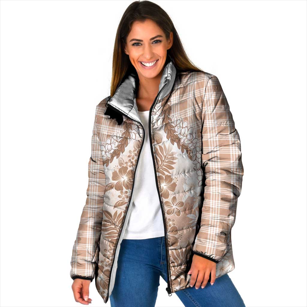 Aloha Hawaii Palaka Padded Jacket Beige Plumeria Lei - Polynesian Pride