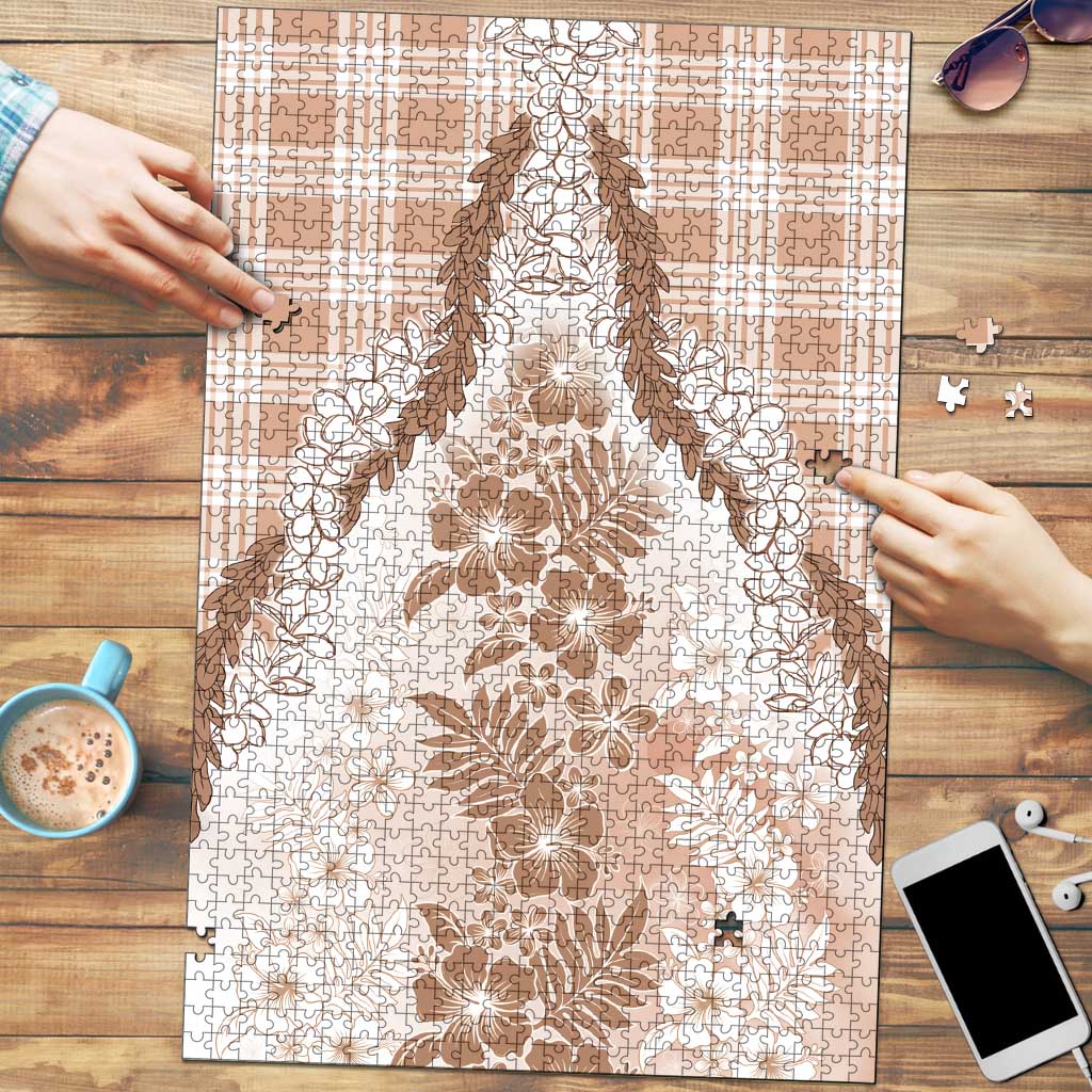 Aloha Hawaii Palaka Puzzle Beige Plumeria Lei - Polynesian Pride