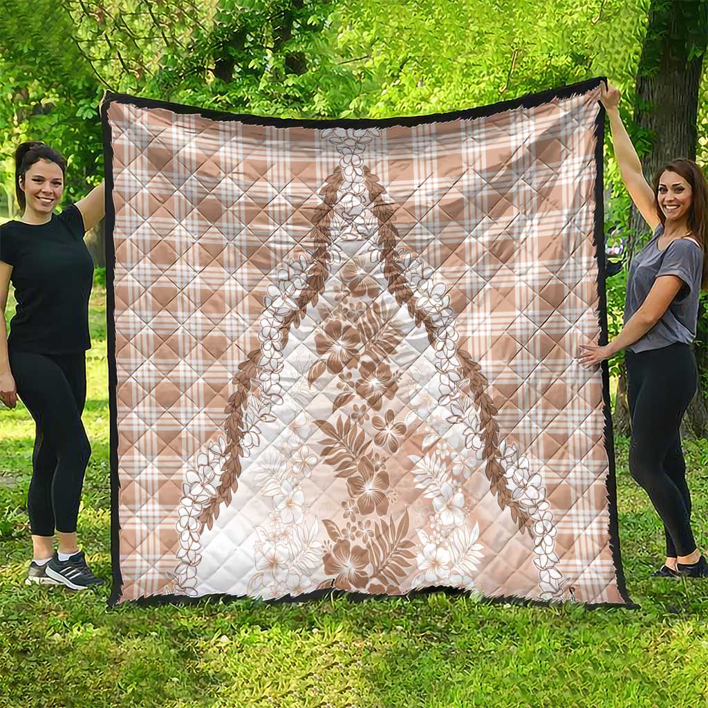 Aloha Hawaii Palaka Quilt Beige Plumeria Lei - Polynesian Pride
