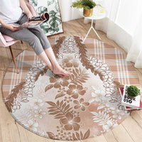 Aloha Hawaii Palaka Round Carpet Beige Plumeria Lei - Polynesian Pride