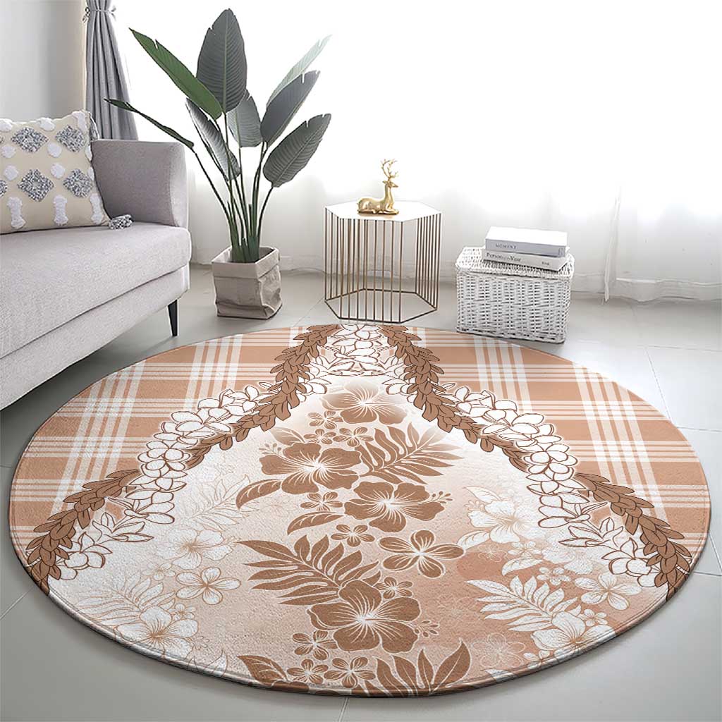 Aloha Hawaii Palaka Round Carpet Beige Plumeria Lei - Polynesian Pride