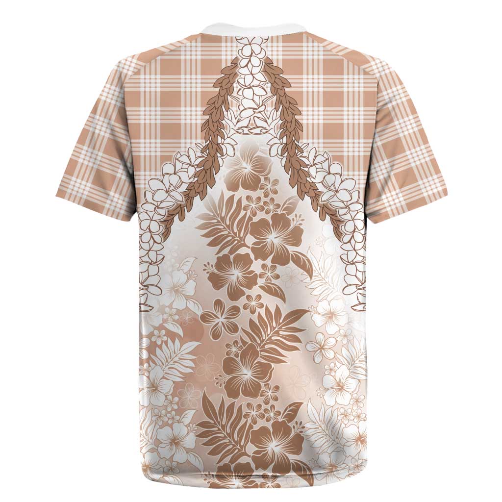 Aloha Hawaii Palaka Rugby Jersey Beige Plumeria Lei - Polynesian Pride
