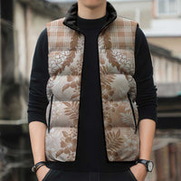 Aloha Hawaii Palaka Sleeveless Puffer Jacket Beige Plumeria Lei - Polynesian Pride