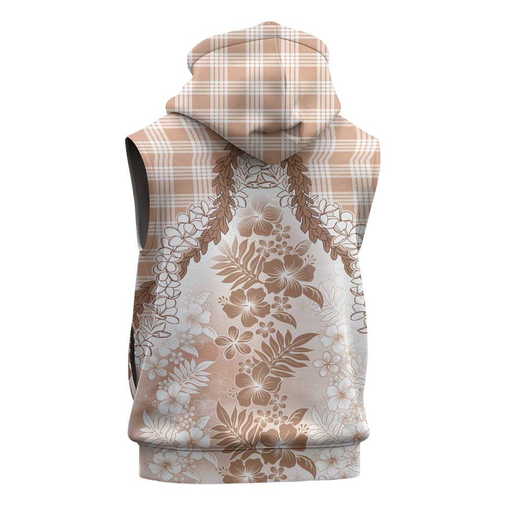 Aloha Hawaii Palaka Sleeveless Zip Hoodie Beige Plumeria Lei LT05