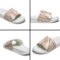 Aloha Hawaii Palaka Slide Sandals Beige Plumeria Lei - Polynesian Pride
