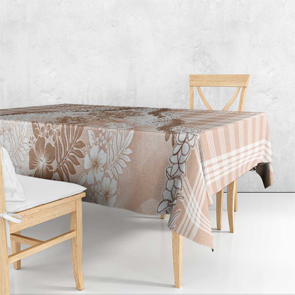 Aloha Hawaii Palaka Tablecloth Beige Plumeria Lei - Polynesian Pride