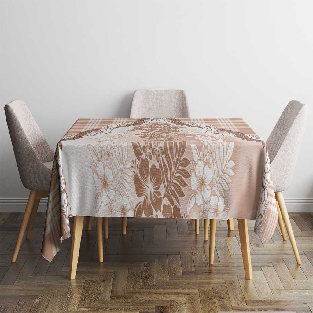 Aloha Hawaii Palaka Tablecloth Beige Plumeria Lei - Polynesian Pride
