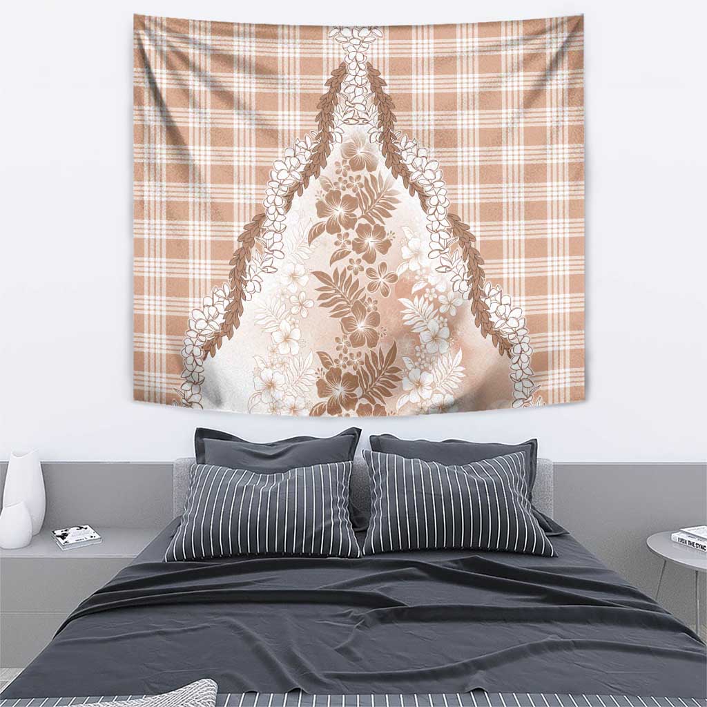 Aloha Hawaii Palaka Tapestry Beige Plumeria Lei - Polynesian Pride