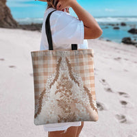 Aloha Hawaii Palaka Tote Bag Beige Plumeria Lei - Polynesian Pride