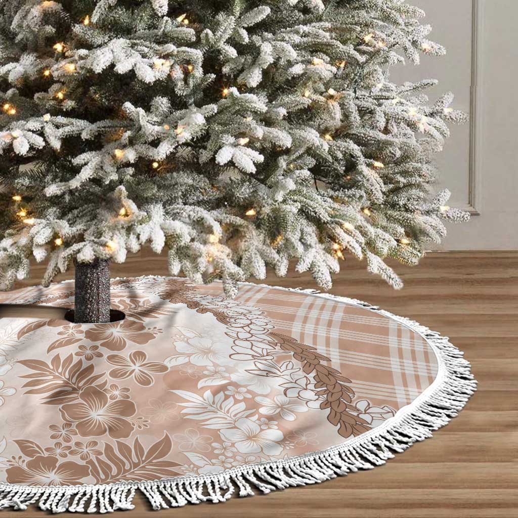 Aloha Hawaii Palaka Tree Skirt Beige Plumeria Lei - Polynesian Pride