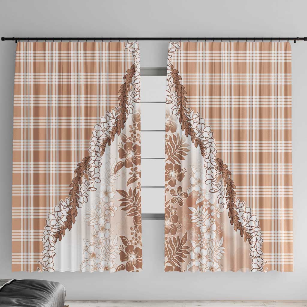 Aloha Hawaii Palaka Window Curtain Beige Plumeria Lei - Polynesian Pride