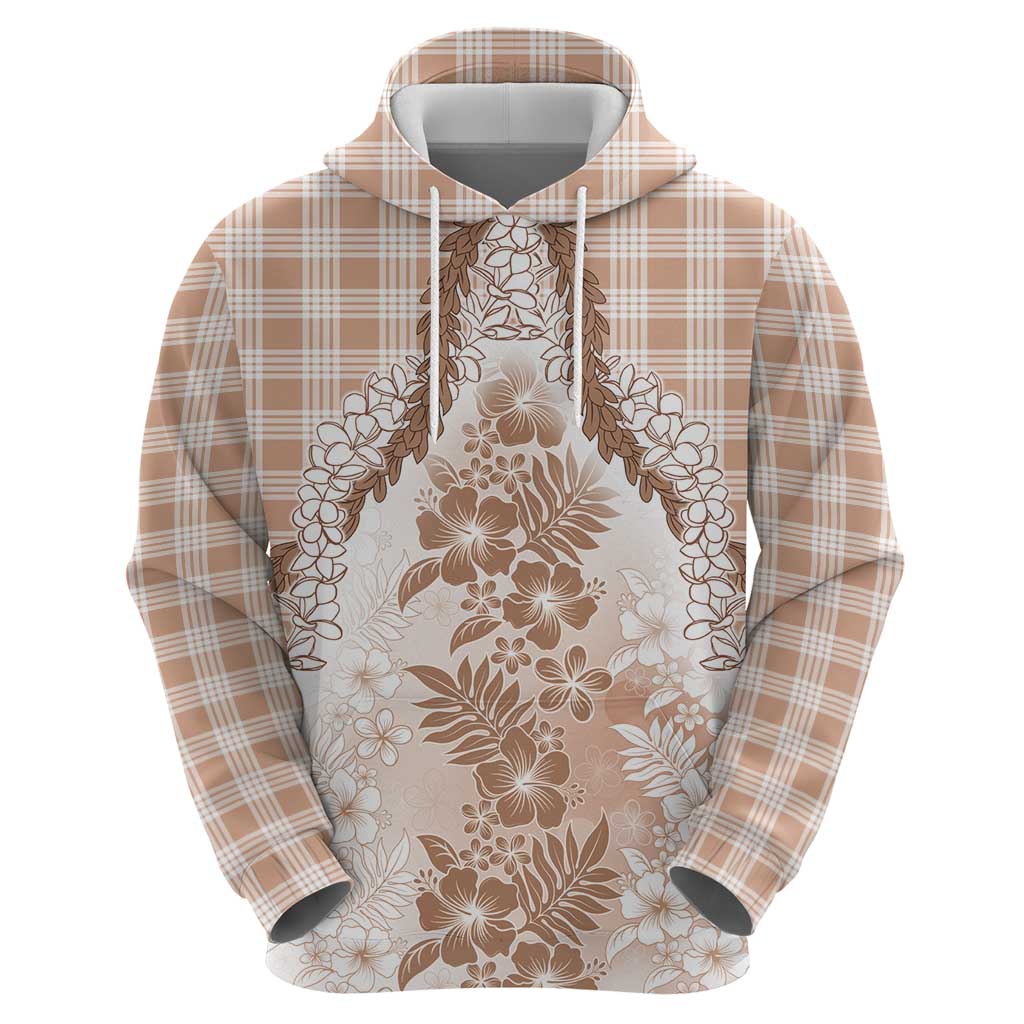 Aloha Hawaii Palaka Zip Hoodie Beige Plumeria Lei - Polynesian Pride