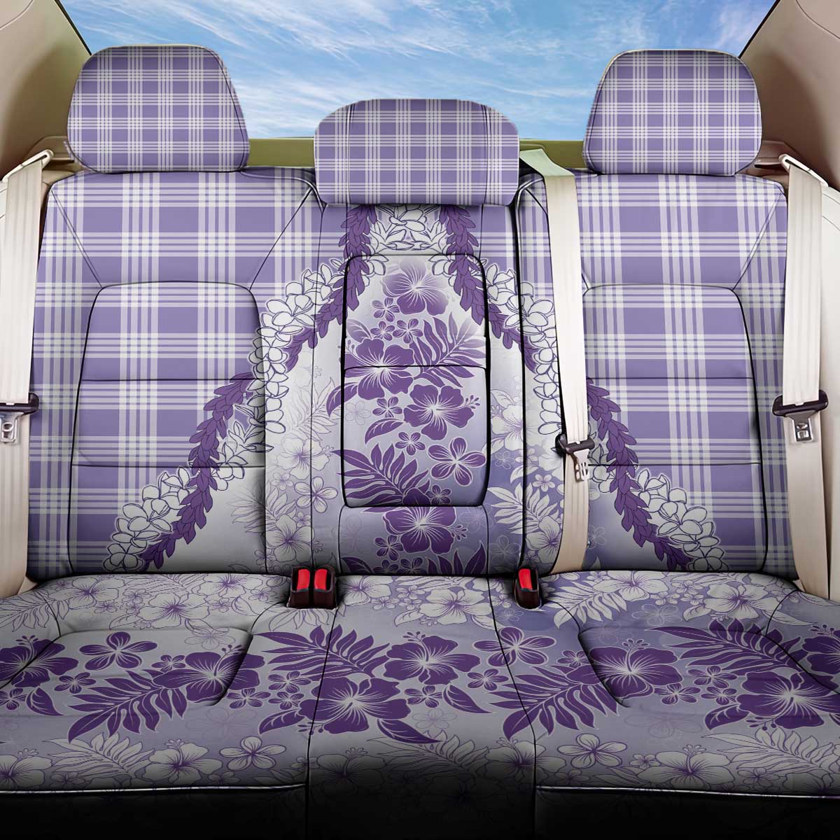 Aloha Hawaii Palaka Back Car Seat Cover Purple Plumeria Lei - Polynesian Pride