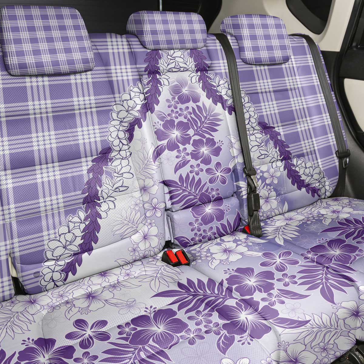 Aloha Hawaii Palaka Back Car Seat Cover Purple Plumeria Lei - Polynesian Pride