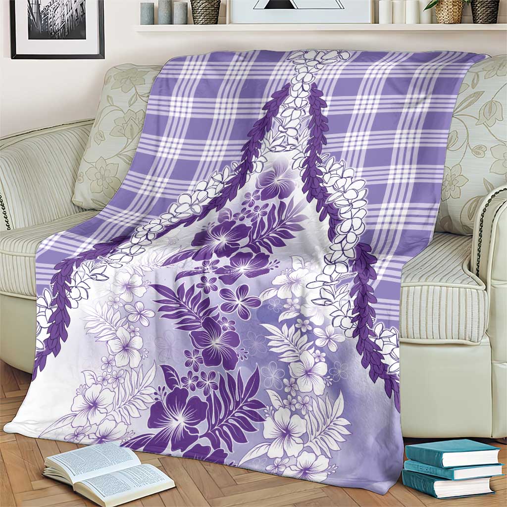 Aloha Hawaii Palaka Blanket Purple Plumeria Lei - Polynesian Pride