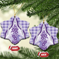 Aloha Hawaii Palaka Ceramic Ornament Purple Plumeria Lei - Polynesian Pride