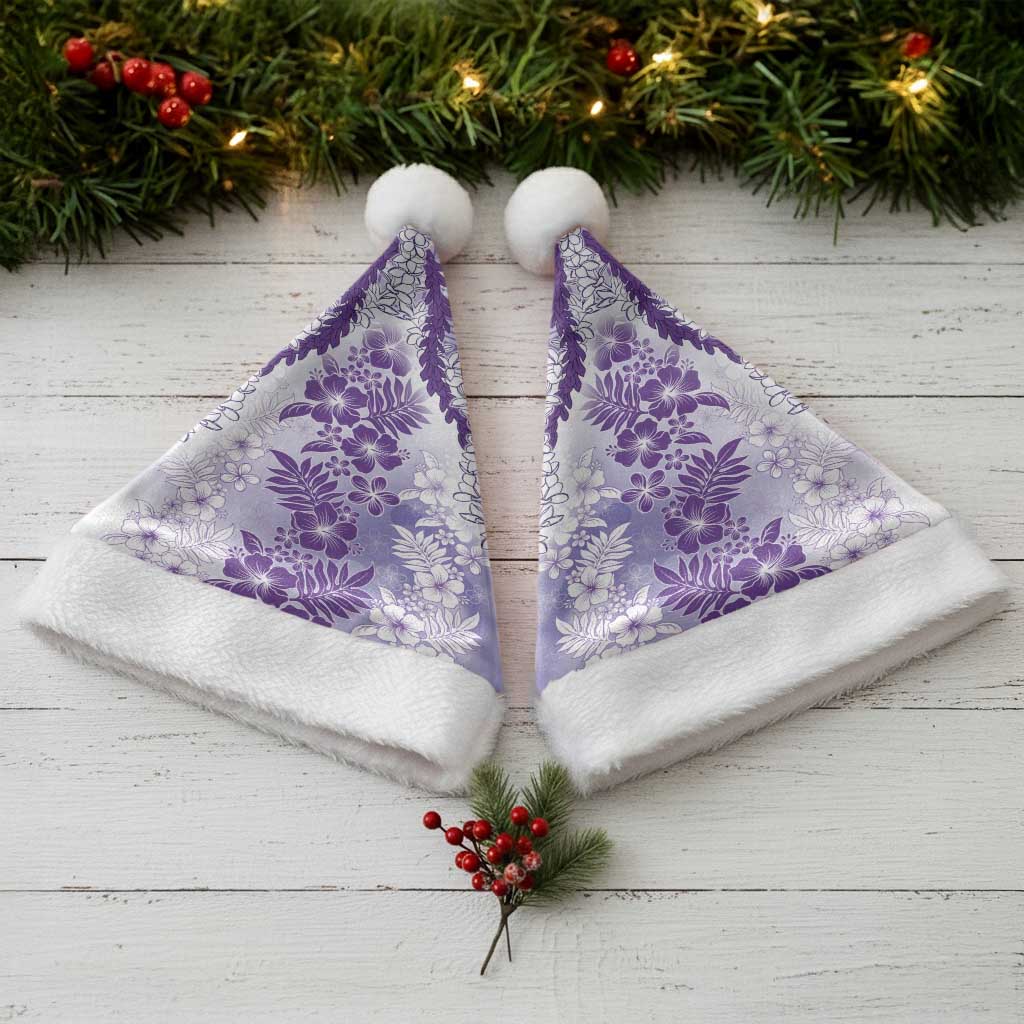 Aloha Hawaii Palaka Christmas Santa Hat Purple Plumeria Lei - Polynesian Pride