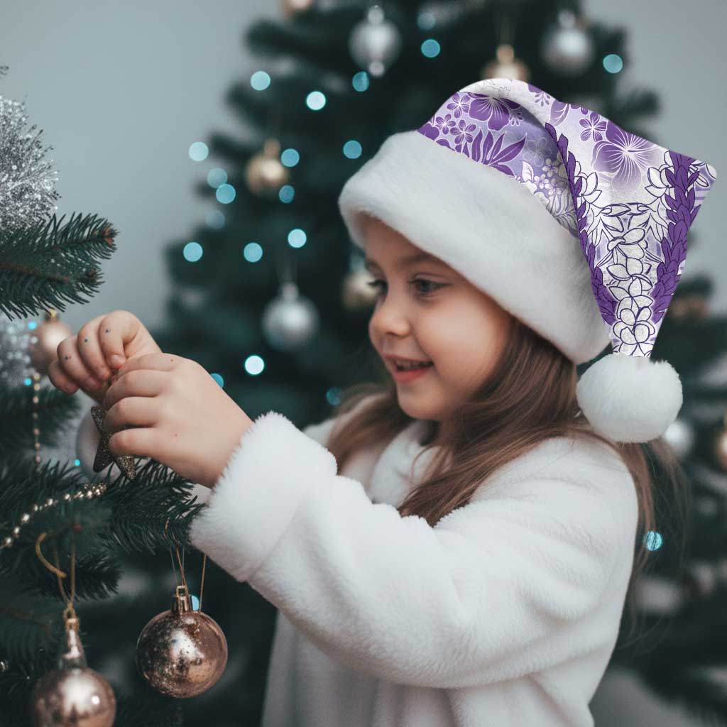 Aloha Hawaii Palaka Christmas Santa Hat Purple Plumeria Lei - Polynesian Pride