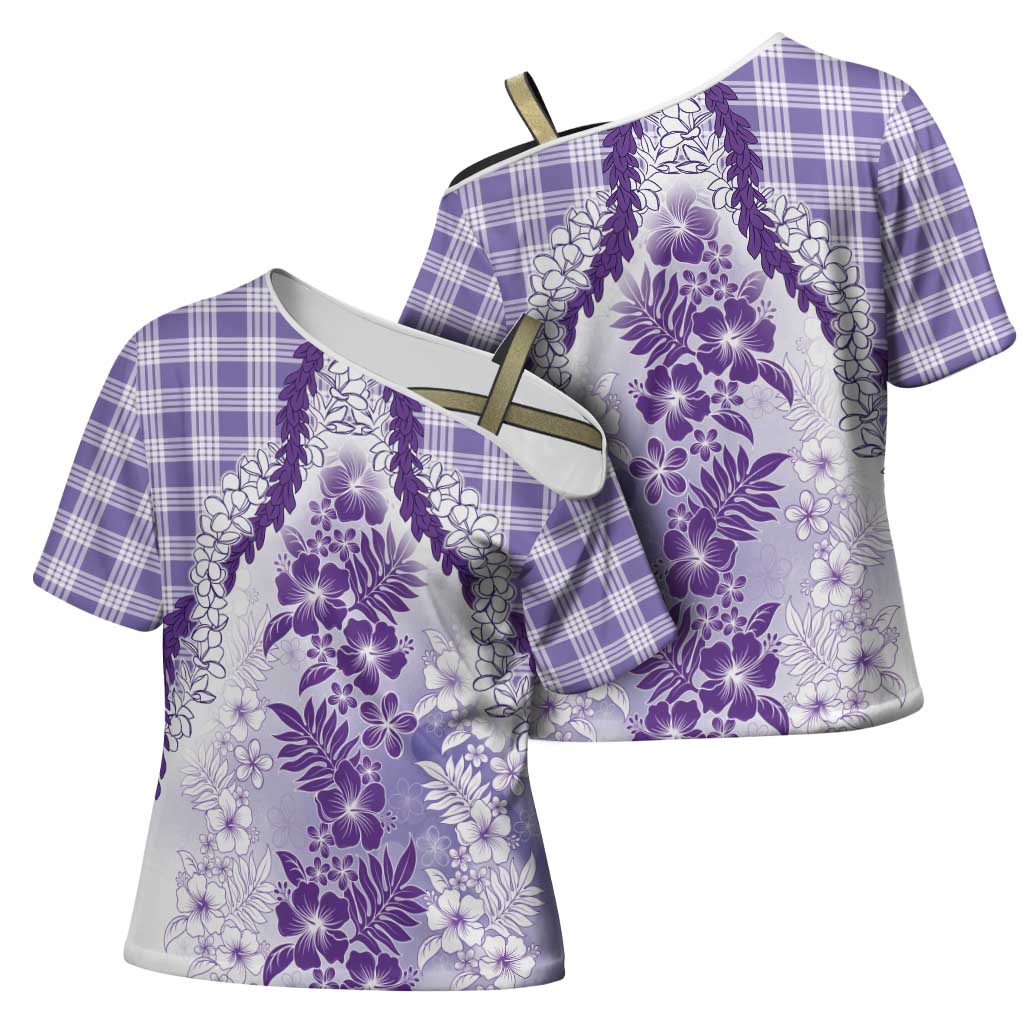 Aloha Hawaii Palaka Cross Shoulder Shirt Purple Plumeria Lei - Polynesian Pride