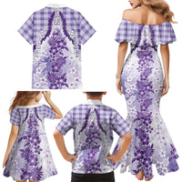 Aloha Hawaii Palaka Family Matching Mermaid Dress and Hawaiian Shirt Purple Plumeria Lei - Polynesian Pride