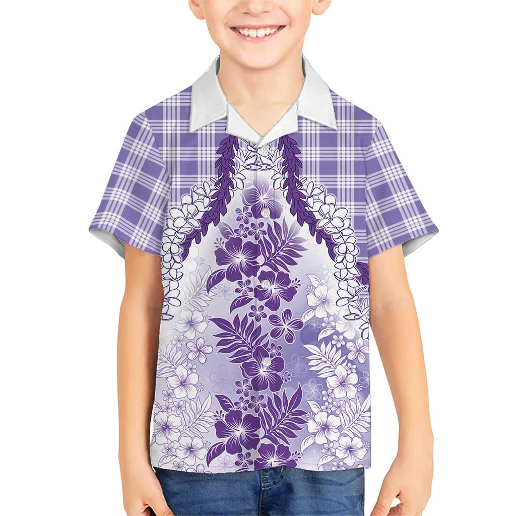Aloha Hawaii Palaka Family Matching Off Shoulder Maxi Dress and Hawaiian Shirt Purple Plumeria Lei - Polynesian Pride