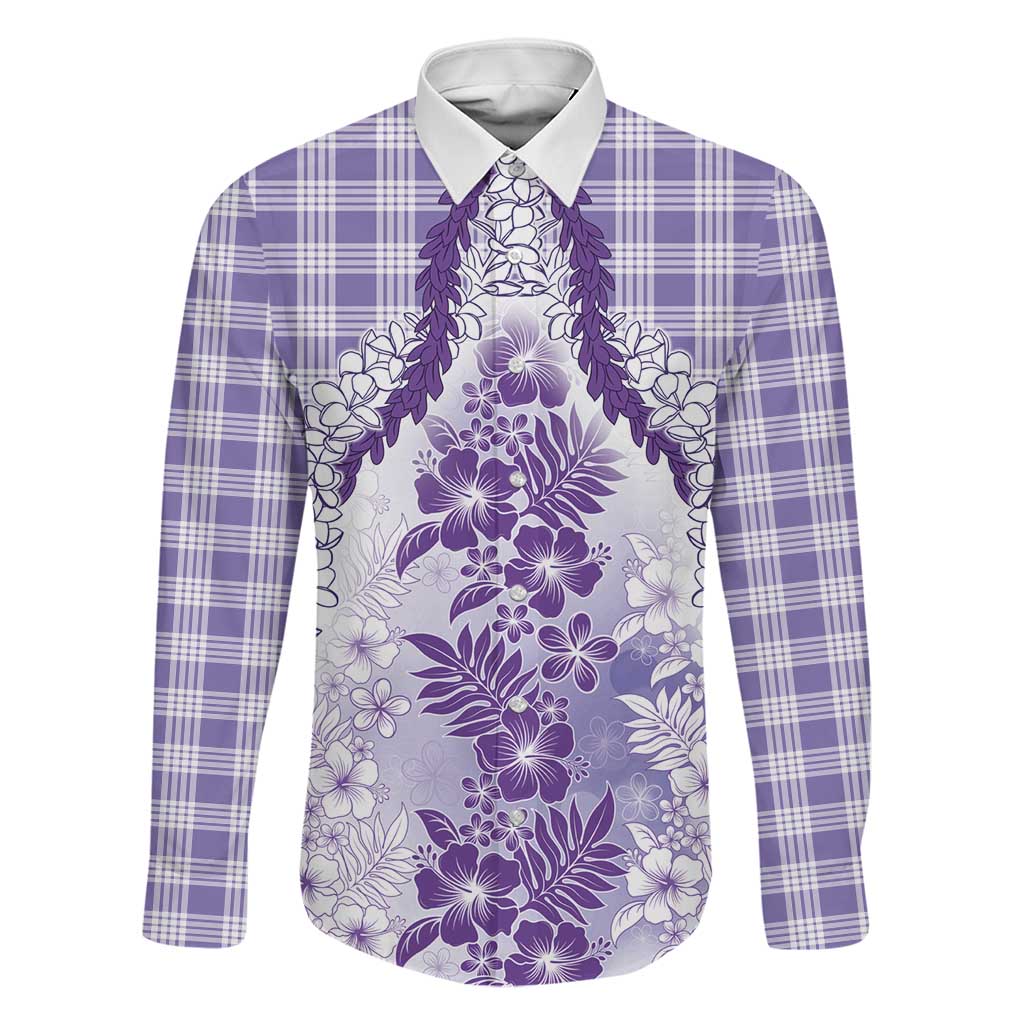 Aloha Hawaii Palaka Family Matching Off Shoulder Short Dress and Hawaiian Shirt Purple Plumeria Lei - Polynesian Pride