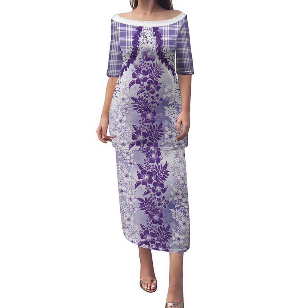 Aloha Hawaii Palaka Family Matching Puletasi and Hawaiian Shirt Purple Plumeria Lei - Polynesian Pride