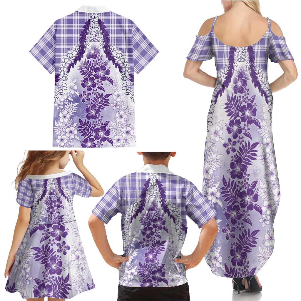 Aloha Hawaii Palaka Family Matching Summer Maxi Dress and Hawaiian Shirt Purple Plumeria Lei - Polynesian Pride