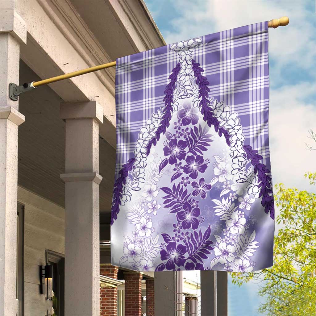 Aloha Hawaii Palaka Garden Flag Purple Plumeria Lei - Polynesian Pride