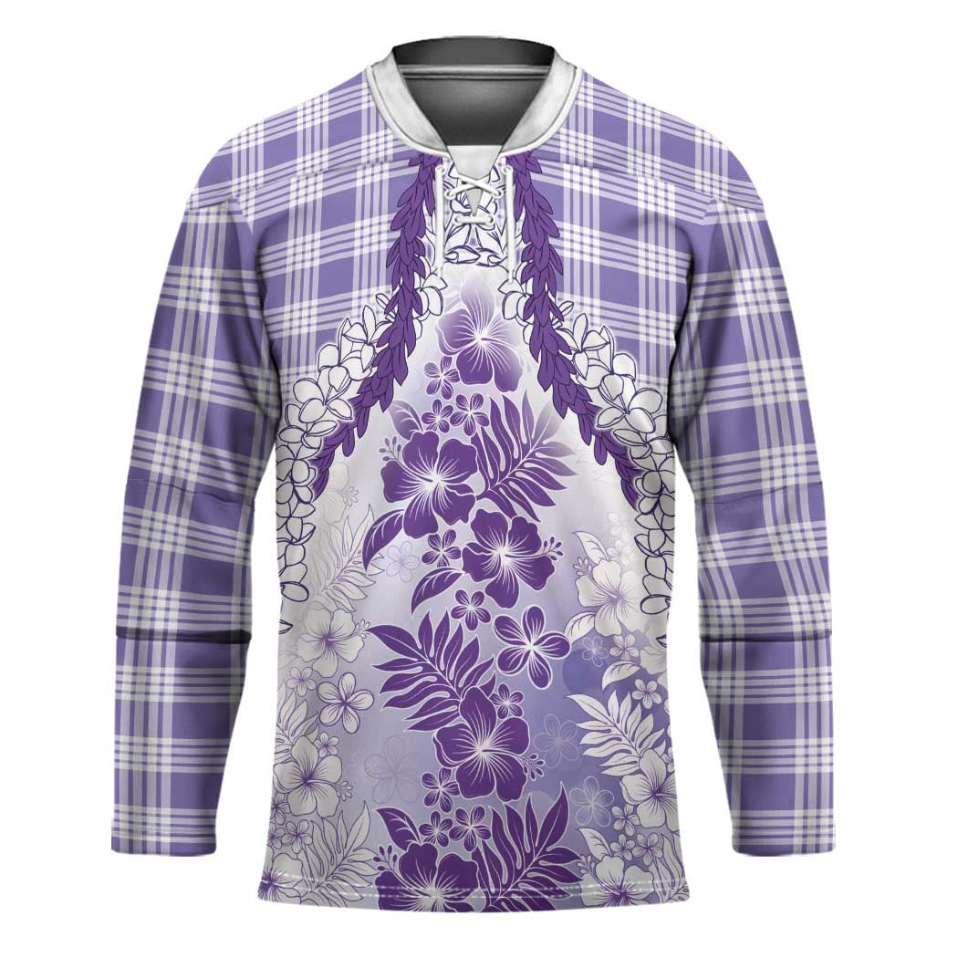 Aloha Hawaii Palaka Hockey Jersey Purple Plumeria Lei LT05 Unisex Purple - Polynesian Pride