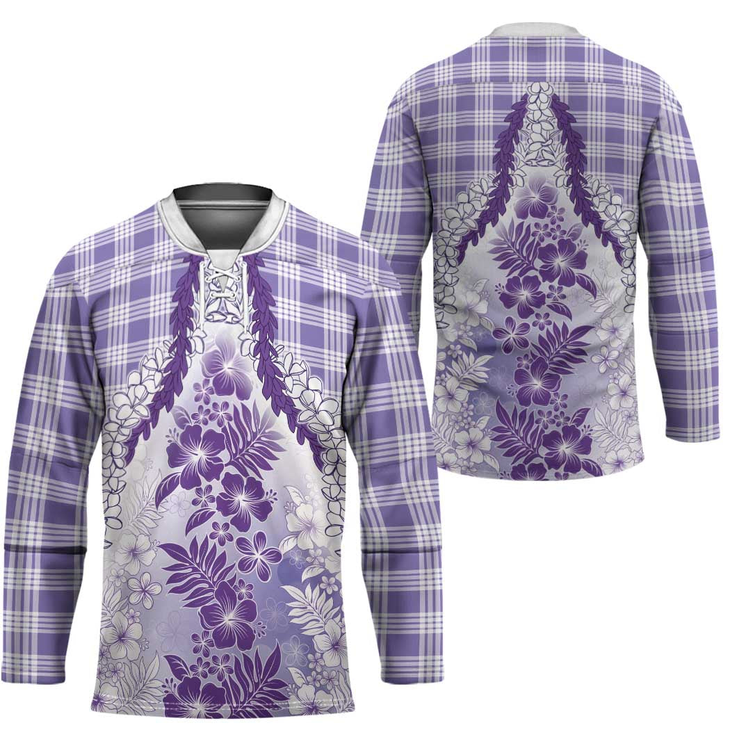 Aloha Hawaii Palaka Hockey Jersey Purple Plumeria Lei LT05 - Polynesian Pride