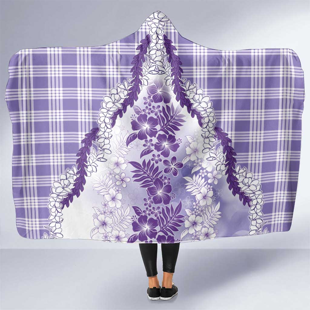 Aloha Hawaii Palaka Hooded Blanket Purple Plumeria Lei LT05 One Size Purple - Polynesian Pride