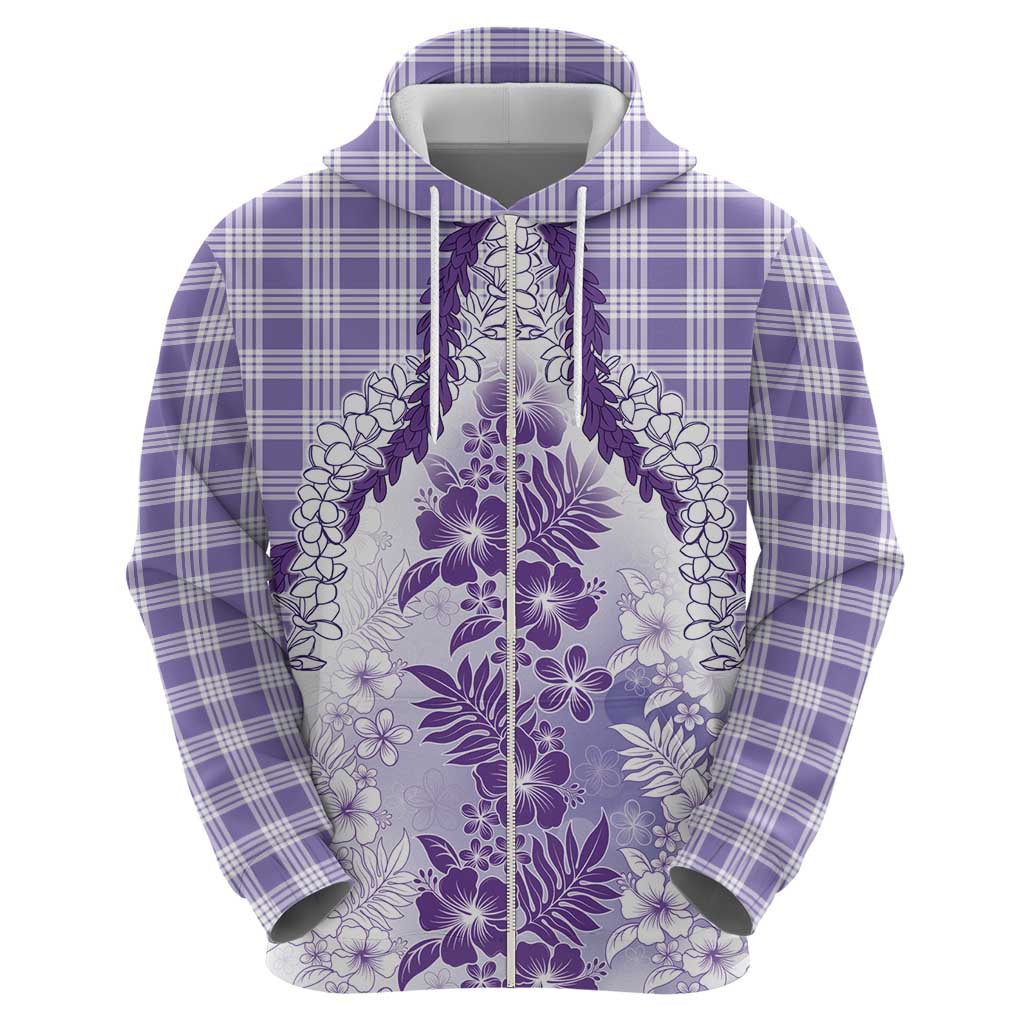 Aloha Hawaii Palaka Hoodie Purple Plumeria Lei - Polynesian Pride