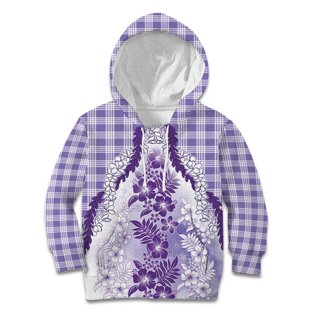 Aloha Hawaii Palaka Kid Hoodie Purple Plumeria Lei - Polynesian Pride