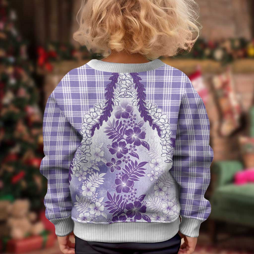 Aloha Hawaii Palaka Kid Ugly Christmas Sweater Purple Plumeria Lei - Polynesian Pride