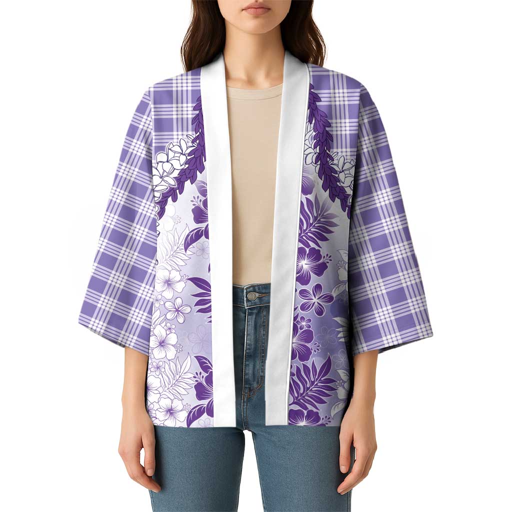 Aloha Hawaii Palaka Kimono Purple Plumeria Lei - Polynesian Pride