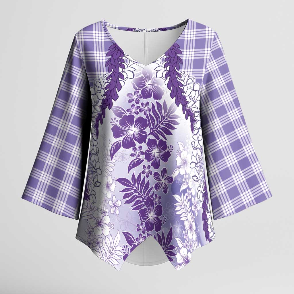 Aloha Hawaii Palaka Kimono Sleeve Blouse Purple Plumeria Lei LT05 Female Purple - Polynesian Pride