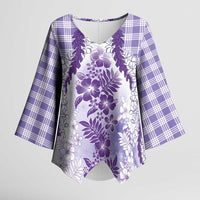 Aloha Hawaii Palaka Kimono Sleeve Blouse Purple Plumeria Lei LT05 Female Purple - Polynesian Pride