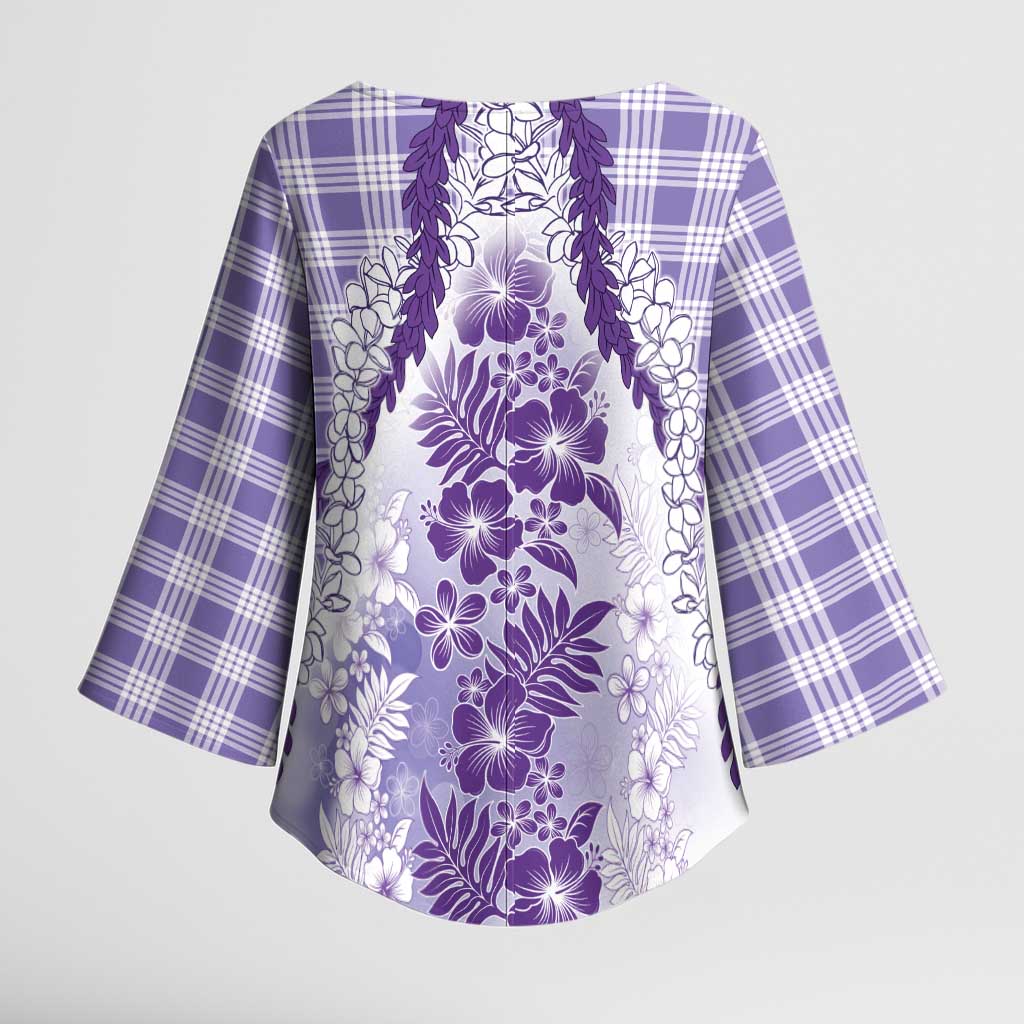 Aloha Hawaii Palaka Kimono Sleeve Blouse Purple Plumeria Lei LT05 - Polynesian Pride