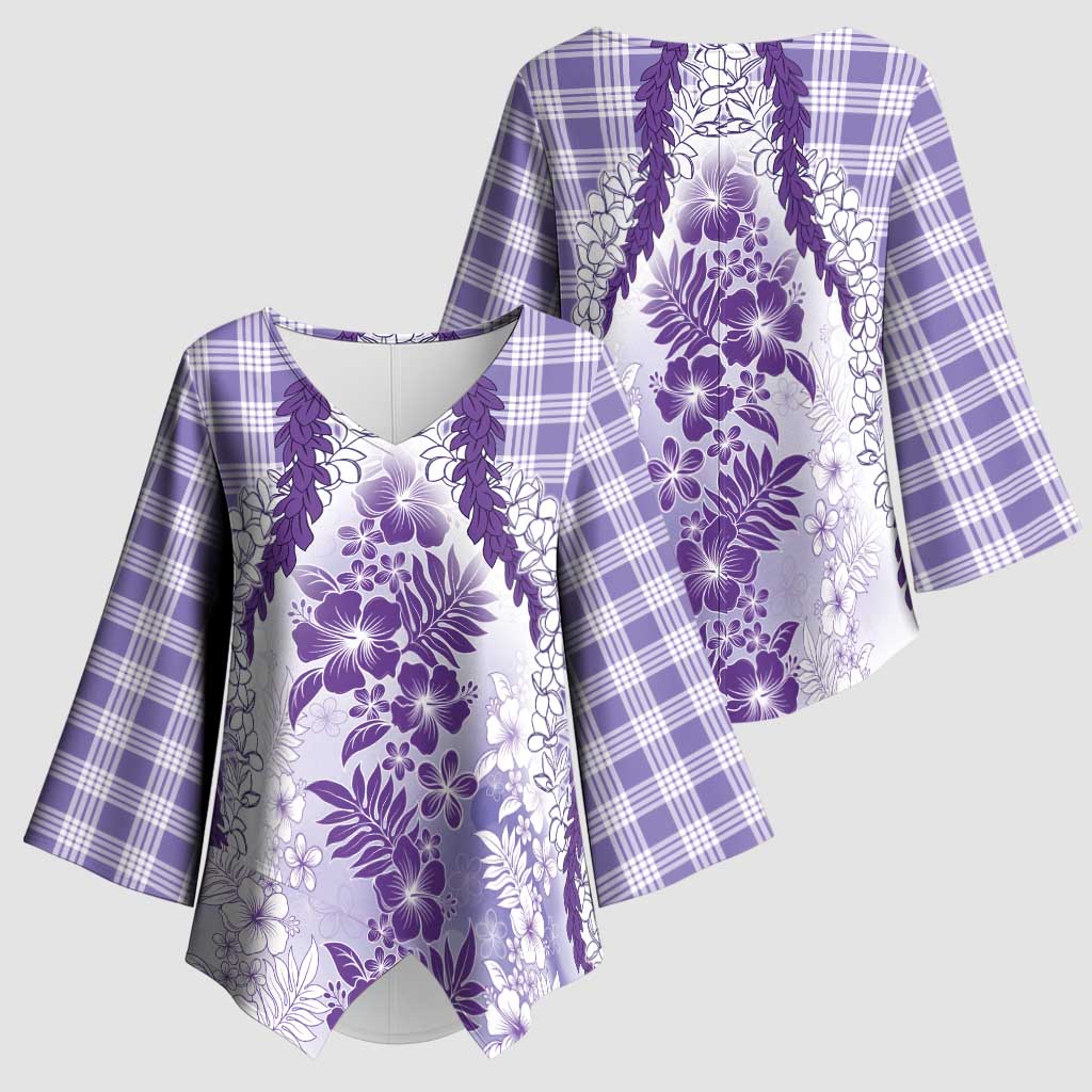 Aloha Hawaii Palaka Kimono Sleeve Blouse Purple Plumeria Lei LT05 - Polynesian Pride