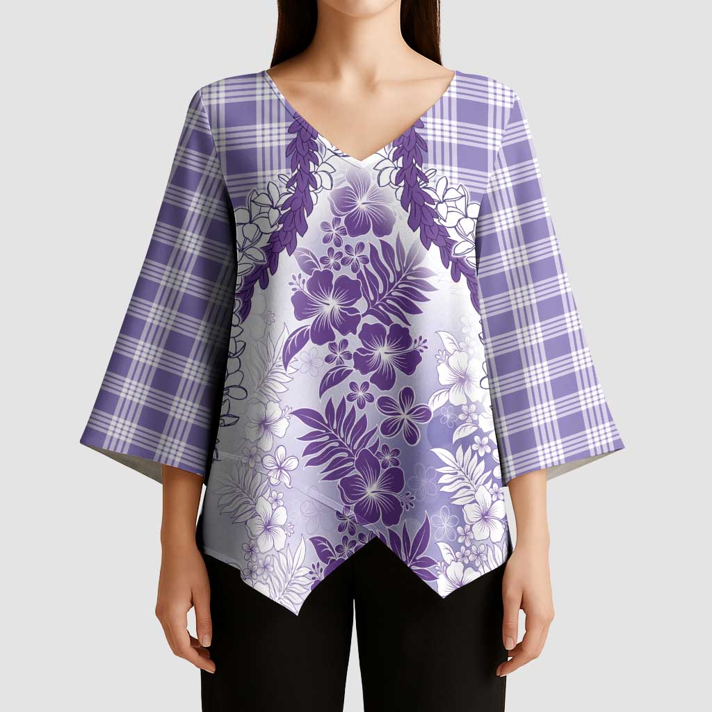Aloha Hawaii Palaka Kimono Sleeve Blouse Purple Plumeria Lei LT05 - Polynesian Pride
