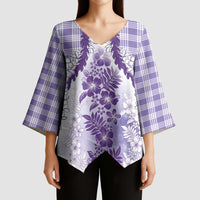 Aloha Hawaii Palaka Kimono Sleeve Blouse Purple Plumeria Lei LT05 - Polynesian Pride