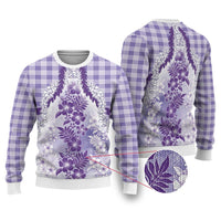 Aloha Hawaii Palaka Ugly Christmas Sweater Purple Plumeria Lei - Polynesian Pride